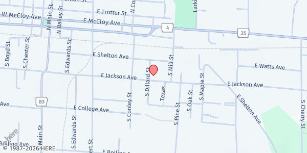 Map showing Monticello Christian Church - Food Pantry at 233 S. Dillard St., Monticello, AR