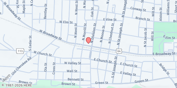 Map showing Conway County Care Center at 108 W Broadway St, Morrilton, AR