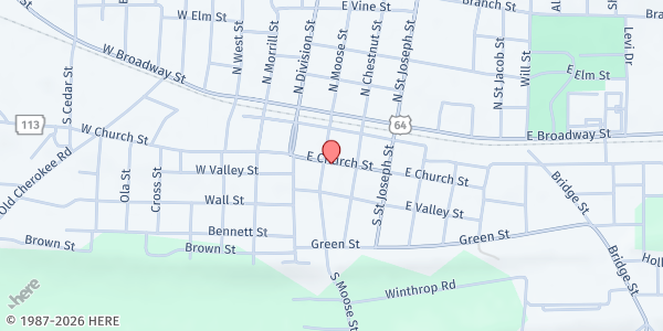 Map showing First Baptist Church at 200 E Church St, Morrilton, AR