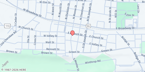 Map showing First Baptist Church - Morrilton at 200 E. Church St., Morrilton, AR