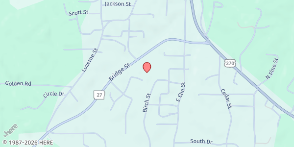 Map showing First Assembly of God Church at 406 Bridge St., Mount Ida, AR