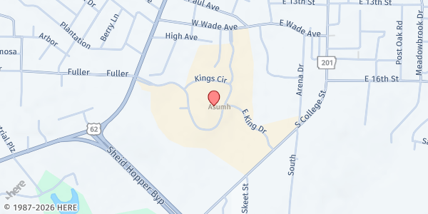 Map showing Arkansas State University - Mountain Home (ASUMH) at 1600 S College Street, Mountain Home, AR