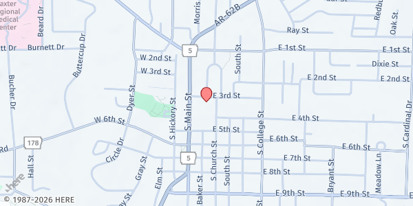 Map showing Mountain Home Baptist Church at 1960 Glenbriar Dr., Mountain Home, AR