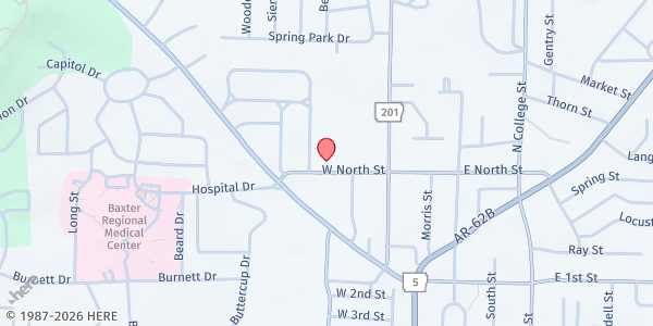 Map showing Ozark Center Of Hope at 307 W. North St., Mountain Home, AR