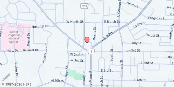 Map showing The Salvation Army of Mountain Home at 111 Hwy 201 N., Mountain Home, AR