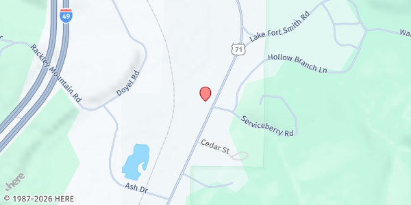Map showing Feed My Flock at 1401 Hwy. 71 NE., Mountainburg, AR