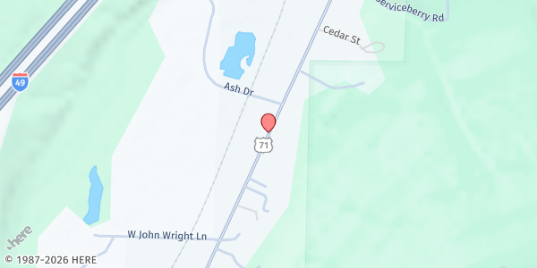 Map showing Mountainburg First Assembly of God at 922 NE. N. Hwy 71, Mountainburg, AR