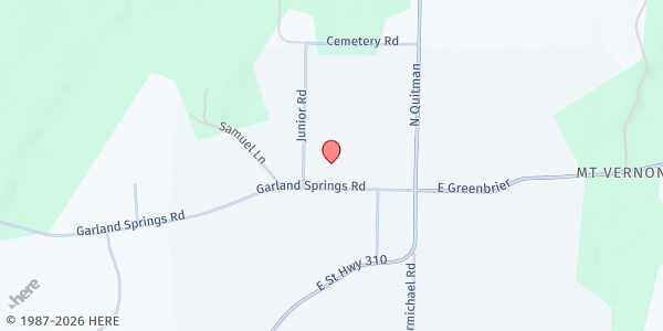 Map showing Mount Vernon Baptist Church at 6 Garland Springs Rd., Mt Vernon, AR