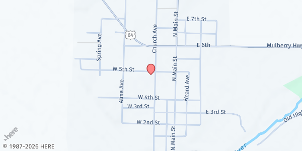 Map showing First Baptist Church at 453 Church Ave, Mulberry, AR