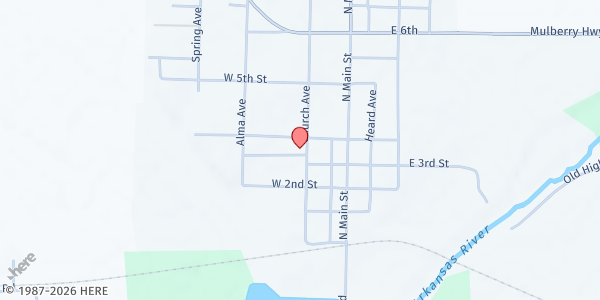 Map showing Mulberry First United Methodist Church at 317 Church Ave, Mulberry, AR