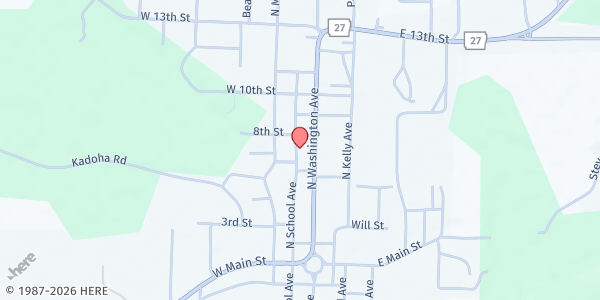 Map showing First Christian Church at 716 N. Washington St., Murfreesboro, AR