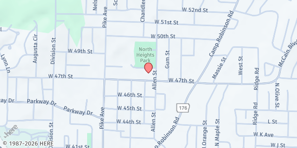 Map showing Amboy Community Food Pantry at 701 West 47th Street, North Little Rock, AR