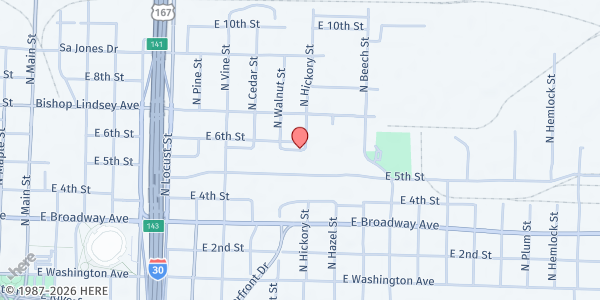Map showing Mt. Sinai Christian Church at 522 Hickory St., North Little Rock, AR