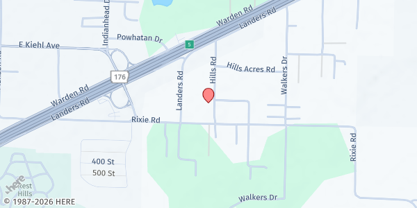 Map showing New Zion Temple Ministries at 8228 Hills Rd., North Little Rock, AR