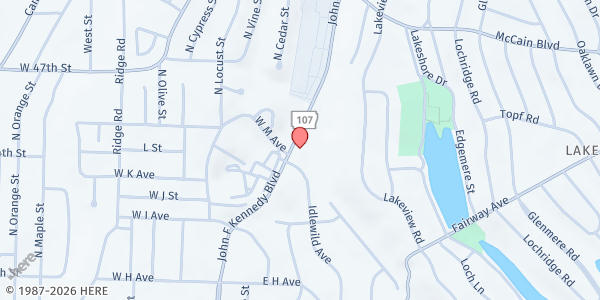 Map showing Park Hill Christian Church at 4400 John F Kennedy Blvd., North Little Rock, AR