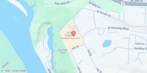Map showing Pulaski Tech College Food Pantry at 3000 W. Scenic Dr., North Little Rock, AR