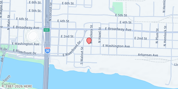 Map showing River City Ministry at 1021 E. Washington Ave., North Little Rock, AR