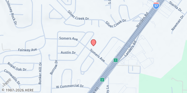 Map showing Somers Avenue Church of Christ at 4801 Somers Ave., North Little Rock, AR