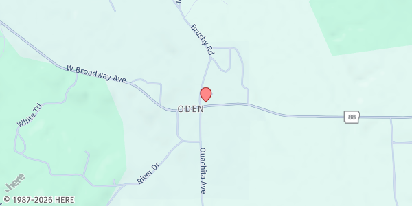 Map showing Brushy Creek Food Mission at 97 Big T Dr., Oden, AR