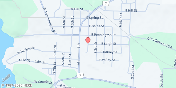 Map showing Ola United Methodist Church at 200 Leigh St., Ola, AR