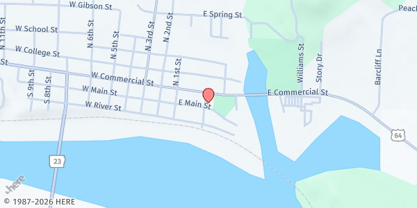 Map showing Altus-Ozark Council of Churches Food Pantry at 108 S. Bell St., Ozark, AR