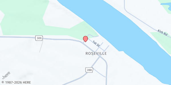 Map showing Roseville Assembly of God at 8246 N. State Hwy. 309, Ozark, AR