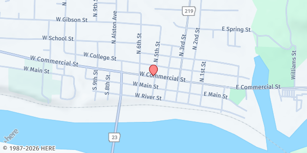 Map showing The Salvation Army - Ozark Unit - First Christian Church at 105 N. 5th St., Ozark, AR