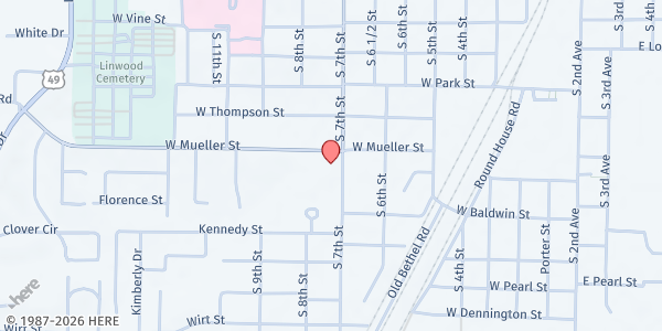 Map showing 7th & Mueller Church of Christ Compassion Outreach at 1000 S 7th St, Paragould, AR