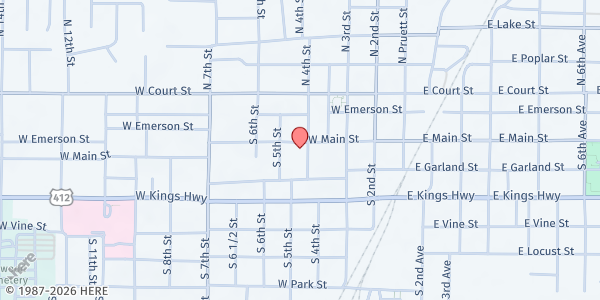 Map showing First United Methodist Church at 404 W Main St, Paragould, AR