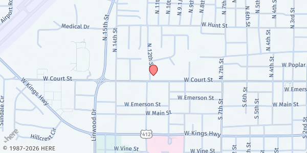 Map showing Senior Bees at 121 N 12th St., Paragould, AR