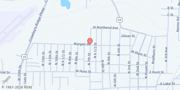 Map showing West View Baptist Church at 701 W. Morgan St., Paragould, AR