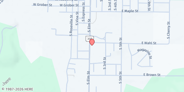 Map showing Paris First Assembly of God at 1111 S. Elm St., Paris, AR