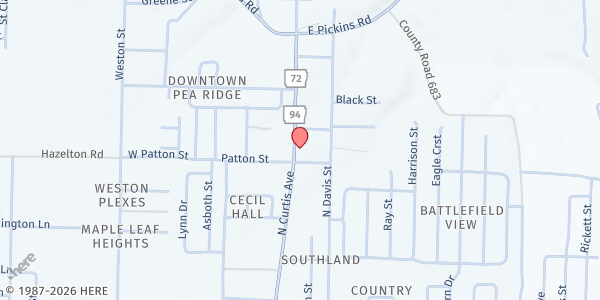 Map showing Pea Ridge Church of Christ at 932 N. Curtis Ave., Pea Ridge, AR