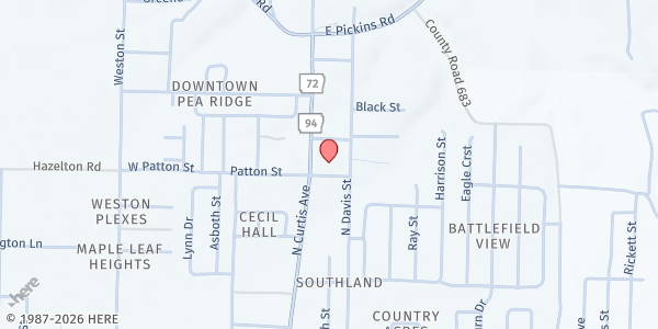 Map showing Pea Ridge Church of Christ at 932 N Curtis Ave, Pea Ridge, AR