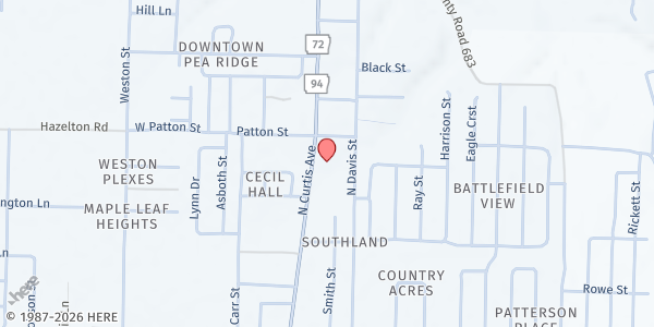 Map showing The Ridge Community Church - Loaves & Fishes at 788 N Curtis Ave, Pea Ridge, AR