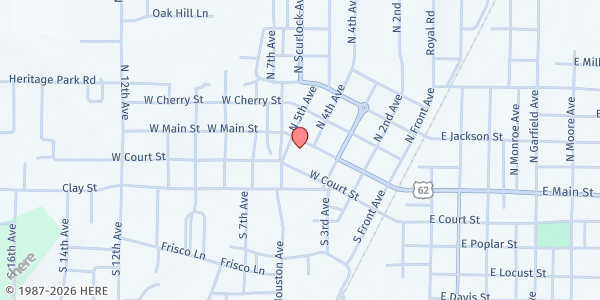 Map showing First Baptist Church at 480 W. Main St., Piggott, AR