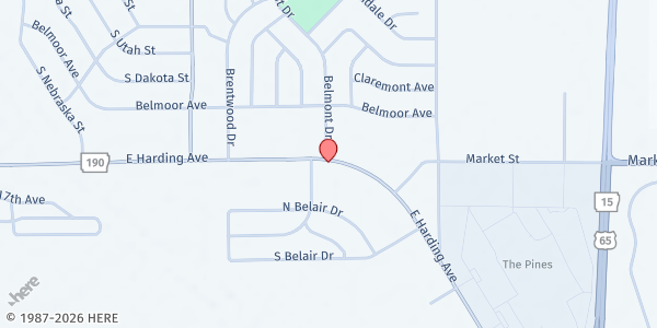 Map showing Hosanna Christian Church and Ministries at 1500 N. Bryant St., Pine Bluff, AR