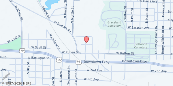 Map showing New Community Baptist Church at 321 N. Birch St., Pine Bluff, AR