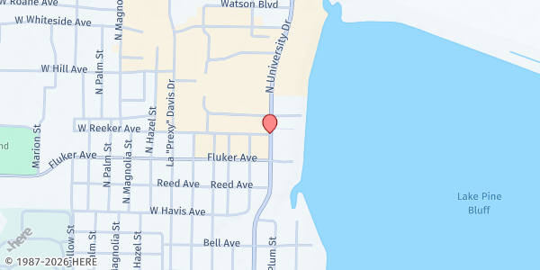 Map showing UAPB Student Food Pantry - Adair-Greenhouse Human Sciences Hall at 1200 N. University Dr., Pine Bluff, AR