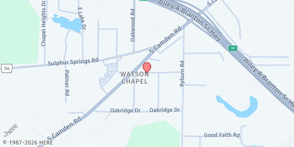 Map showing Watson Chapel Baptist Church at 5514 Pinnacle Ln., Pine Bluff, AR