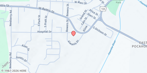 Map showing BRAD (Black River Area Development) at 1403 Hospital Dr, Pocahontas, AR