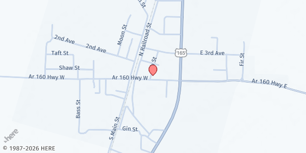 Map showing Portland United Methodist Church at 102 Ash St, Portland, AR