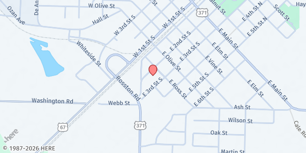 Map showing Central Baptist Church - Prescott at 615 E. 2nd St. S., Prescott, AR