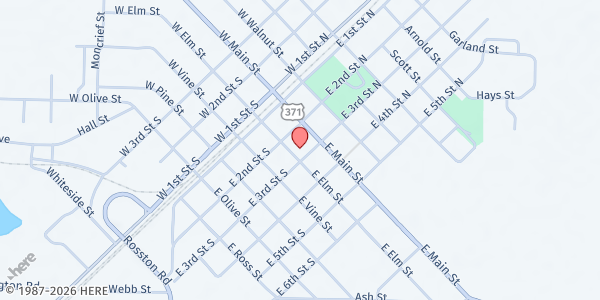 Map showing First Presbyterian Church - Prescott at 223 E. Elm St., Prescott, AR