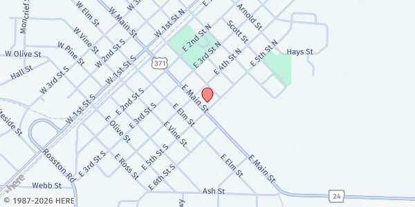 Map showing Prescott Senior Center at 419 E. Main St., Prescott, AR