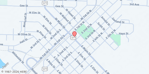 Map showing University of Arkansas Gap Services at 117 E. Main St., Prescott, AR