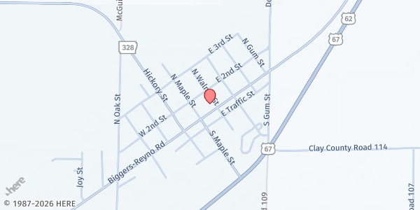 Map showing Reyno Community Center at 6790 Biggers Reyno Rd, Reyno, AR