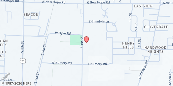 Map showing Centro Cristiano of Rogers at 2121 S. 1st Street, Rogers, AR