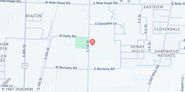 Map showing Centro Cristiano Rogers at 2121 S. 1st Street, Rogers, AR