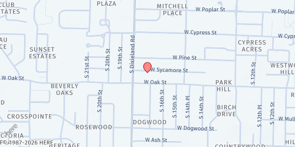 Map showing First Assembly of God - Rogers at 1710 W. Sycamore St., Rogers, AR
